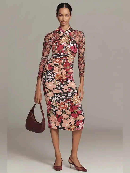 Anthropologie | Long-Sleeve Halter Mesh Midi Dress | Size XL | NWT - Picture 7 of 15